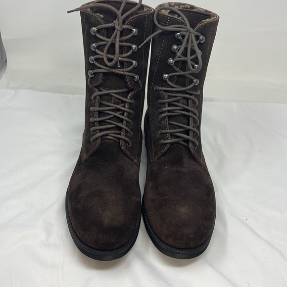 Men’s Sz 9.5 Brown Suede Full Fur Lined Lace Up Lug Boots main image 2